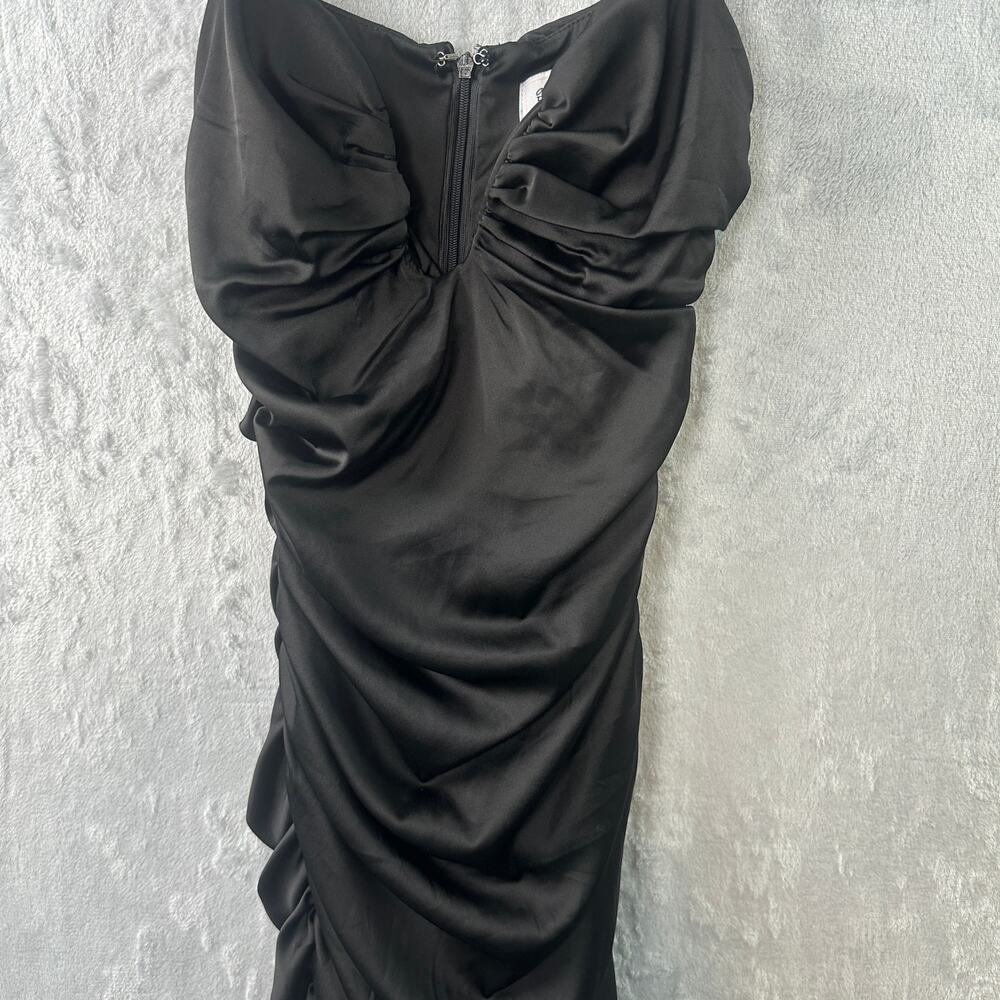 Oh Polly Dark Romance Black Satin Ruched Mini Dress - Size 4 - Picture 8 of 8